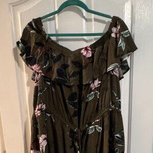 City Chic Dark Olive Green Floral Off-Shoulder Top Size XXL / 24